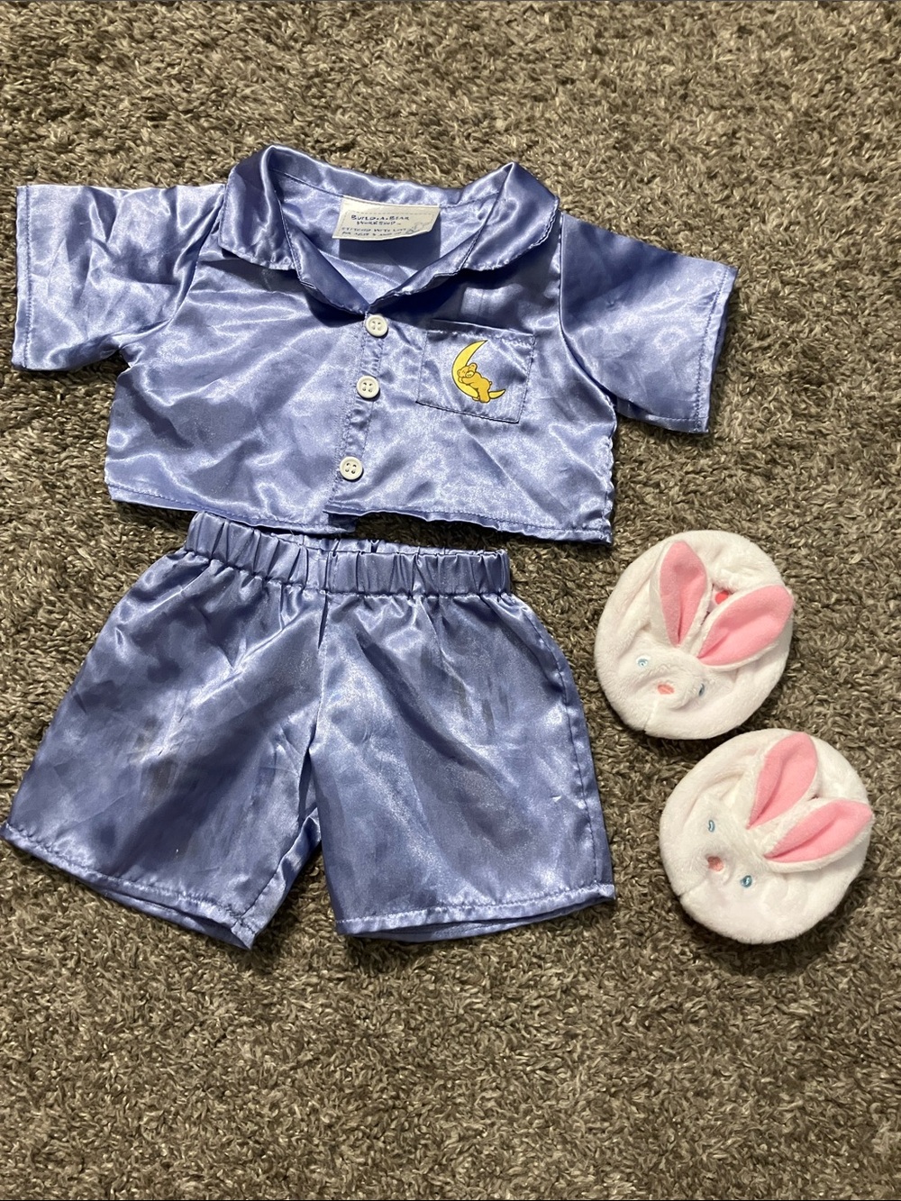 Build-A-Bear Lavender Satin Pajama Set with Bunny Slippers